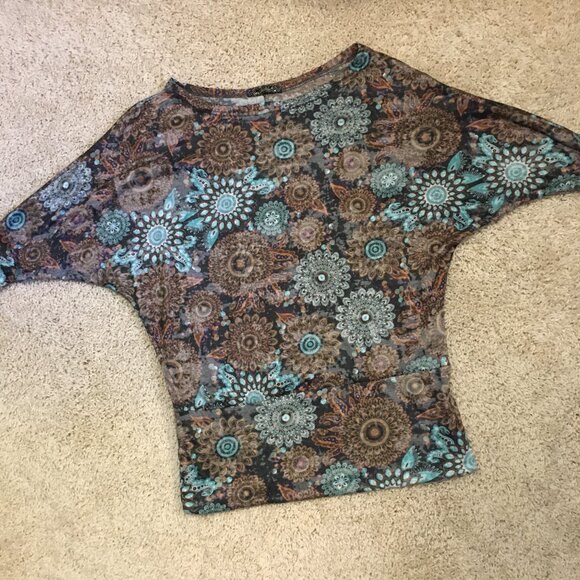 QED London Y2K Bohemian Mandela Dolman Sleeve Top - M - Picture 9 of 13